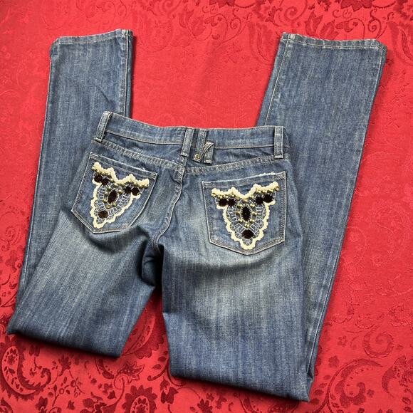 Vigoss Jeans Womens 27‎ Blue Bootcut Studs Dreamcatcher Flare Y2K - Picture 1 of 16
